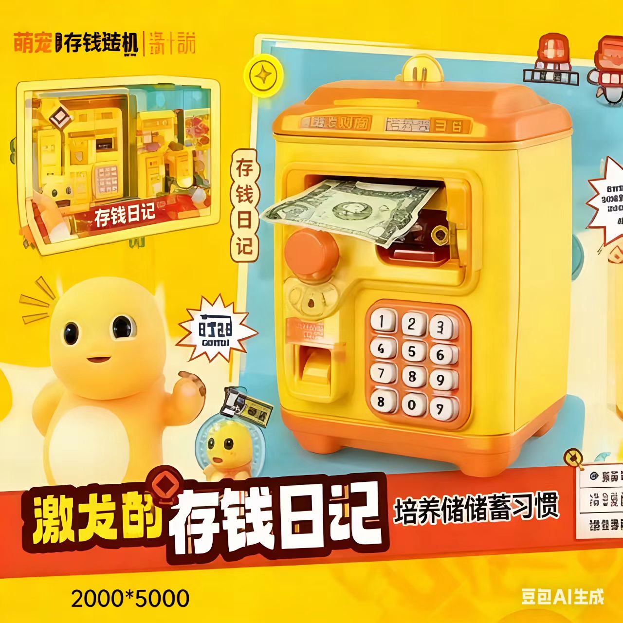 卡通儿童储蓄罐奶龙存钱罐树脂摆件创意存钱罐儿童礼物库存热销