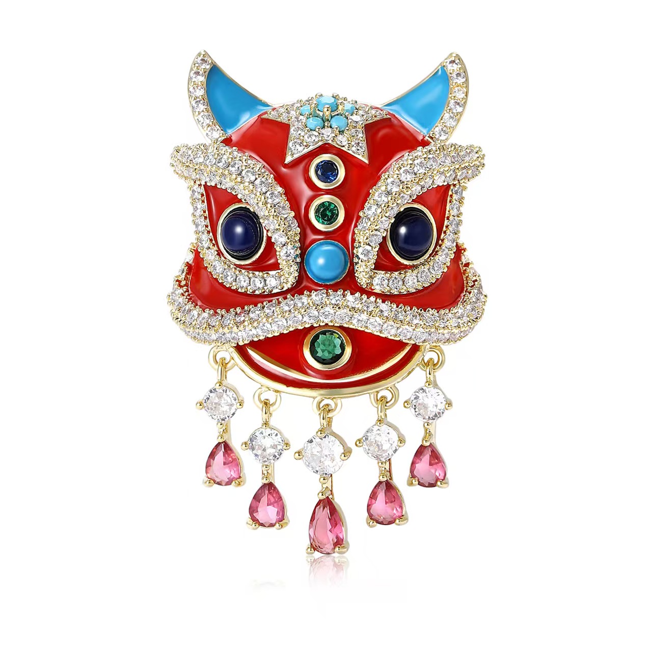 New Chinese-style copper zircon Chinese lion dance New Year festive brooch, high-end and versatile men's and women's clothing brooch accessory pin Item Picture