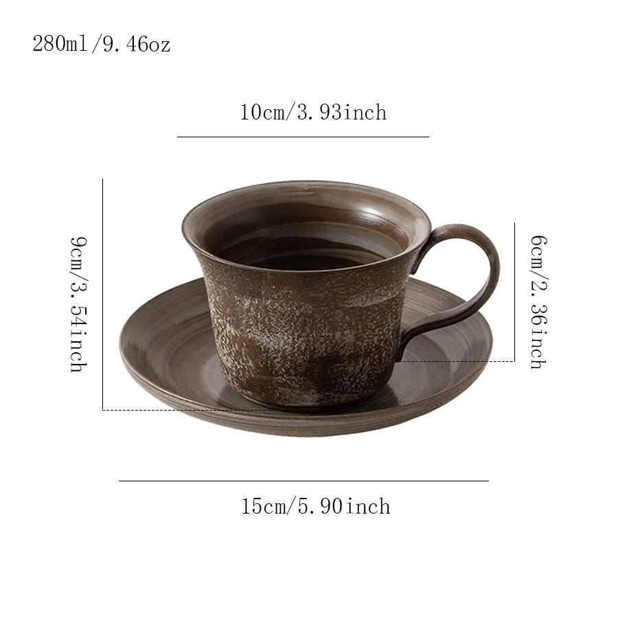 陶瓷杯蝶水杯牛奶杯茶杯马克杯浮雕怀旧色釉高温北欧风牛奶热饮女带盖民宿哑光四口酒店带手柄高颜值繁花喝茶设计感宾馆日式简约0