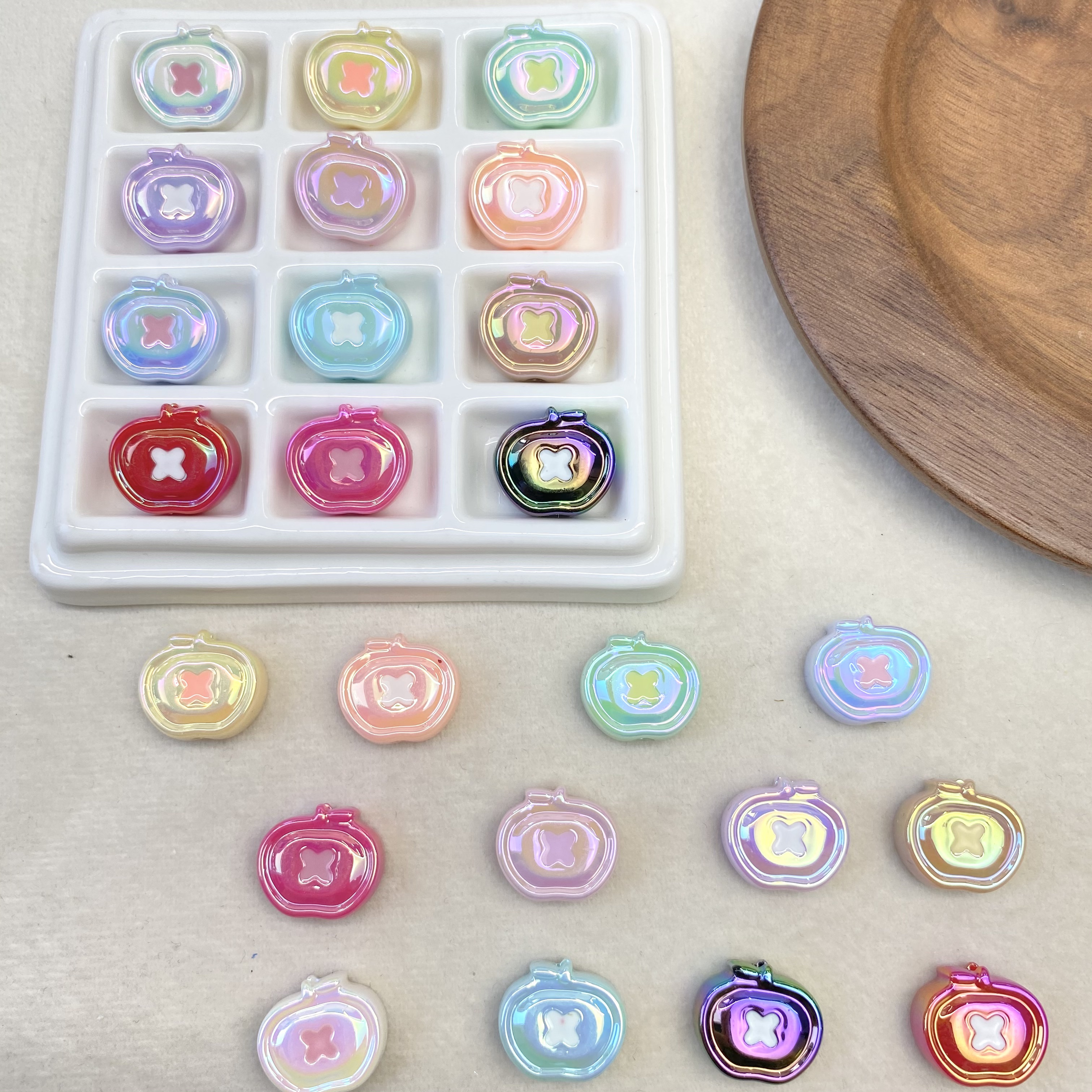 亚克力uv炫彩苹果纽扣珠diy/手机链钥匙扣包挂饰品配件材料批发