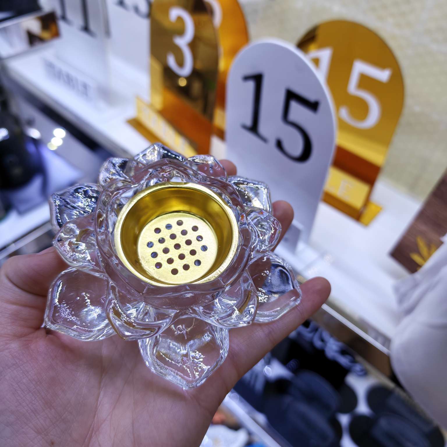 中式莲花玻璃烛台香炉两用