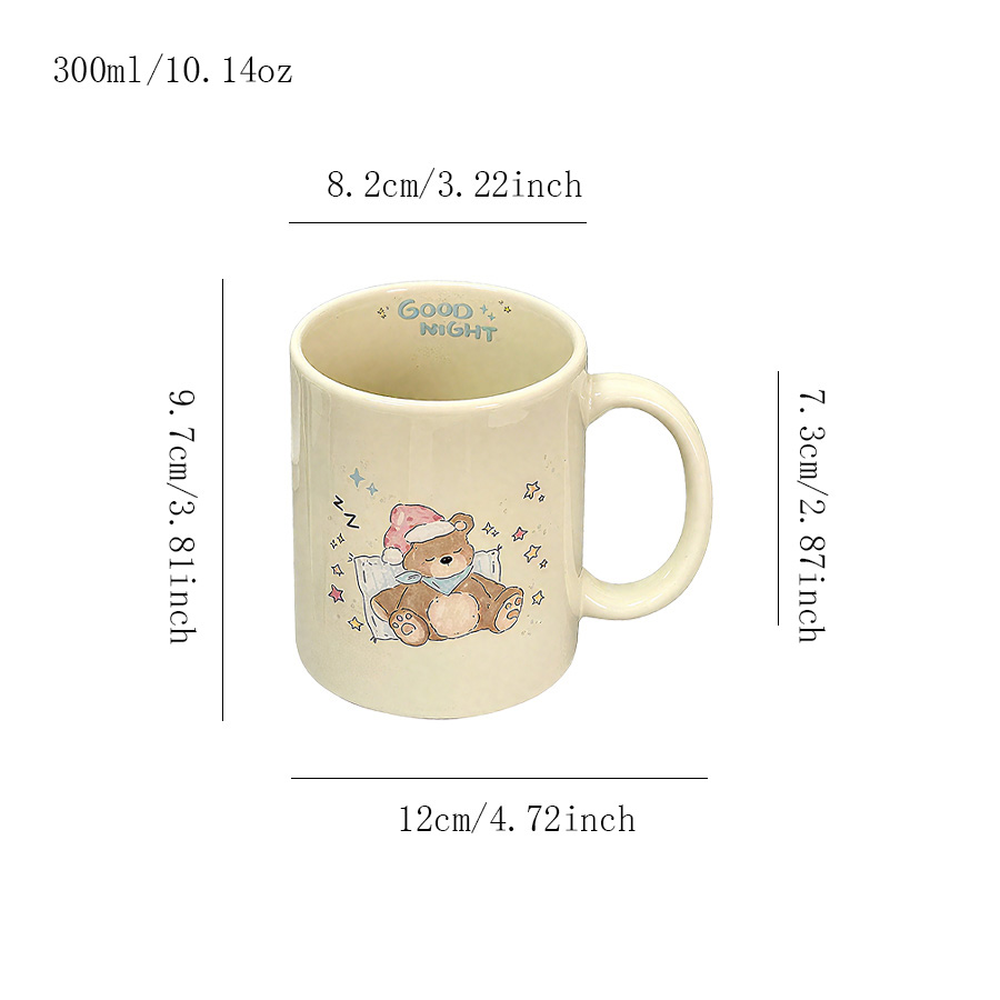 卡通小熊图案陶瓷马克杯 搪瓷杯铁杯茶具套装 创意陶瓷咖啡杯 适用早餐饮品