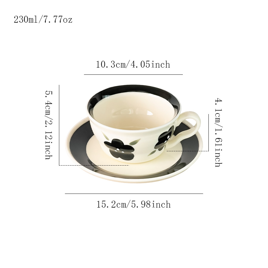 陶瓷杯蝶咖啡杯套装马克杯茶杯牛奶杯羊脂玉繁花喝茶花卉复古公司办公室喝水马卡龙印花釉下彩日式情侣燕麦茶水色釉女哑光带手柄
