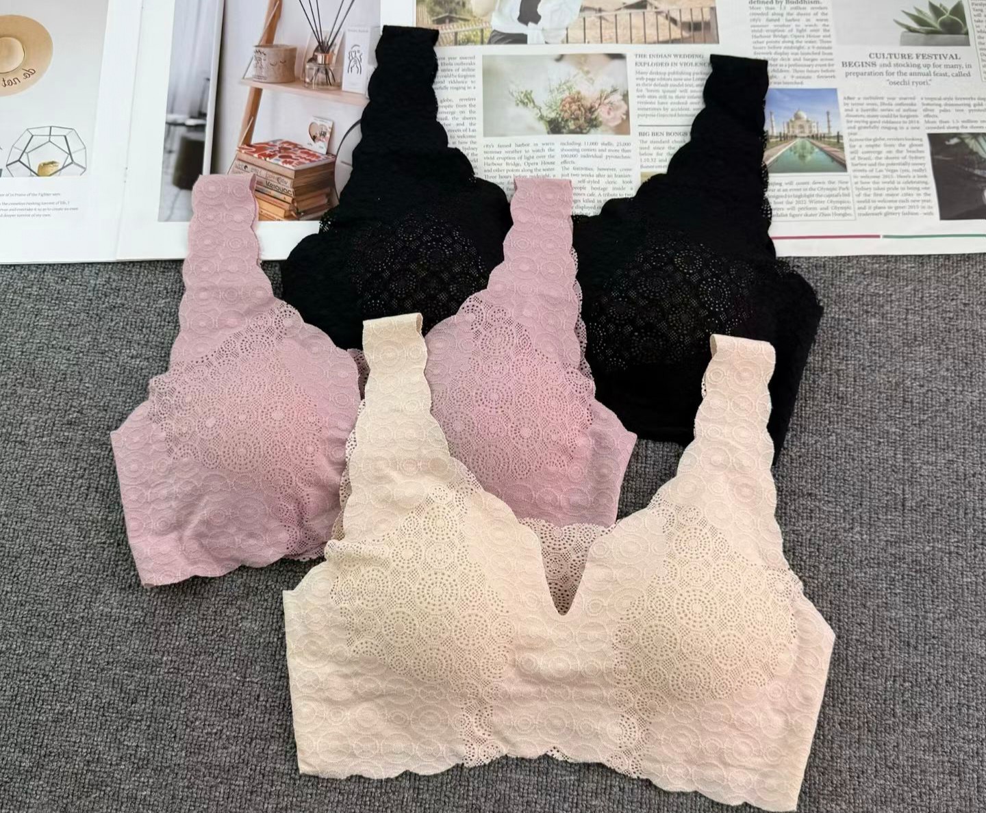 703# Export to the Middle East and Africa, inventory of beautiful back sexy imitation lace wavy edge women's seamless bra, beautiful back wide band seamless undergarment QNI Specification drawing
