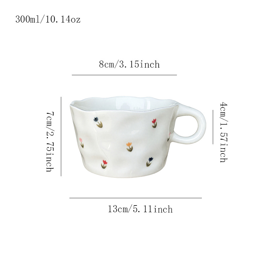 陶瓷杯马克杯杯子无盖小众卡通纪念早餐办公室怀旧釉上彩家用设计感儿童繁花马卡龙手工过滤带手柄冷饮四口大容量ins风情侣色釉