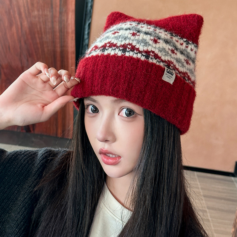 New cute antler knitted cap for women's autumn and winter warmth woolen cap with velvet ear-protecting pullover hat Application Scenario