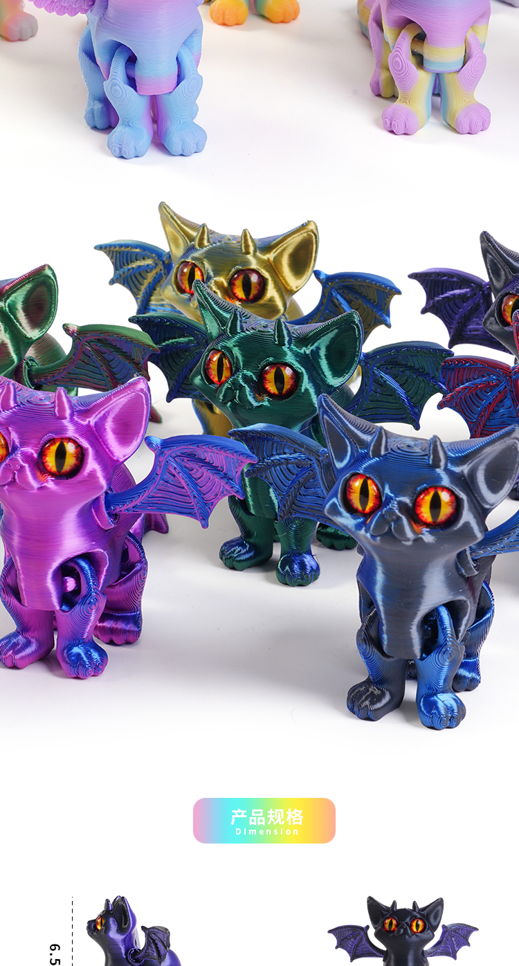 万圣节3d打印跨境爆款天使恶魔猫儿童萌宠玩具桌面摆件可活动关节详情6