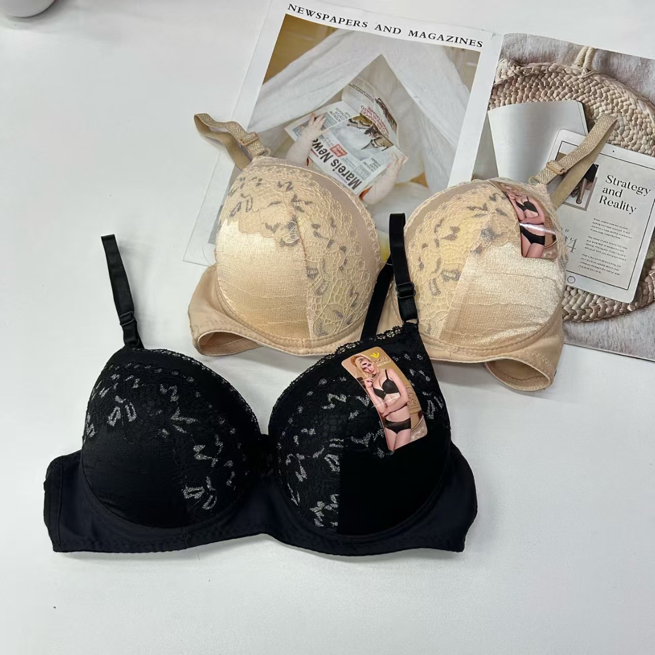 1197# Export stock women's bra Lace Cup surface solid color overall embroidery decoration bra Gathering lift comfortable sports bra Women's underwear bra QNI Specification drawing