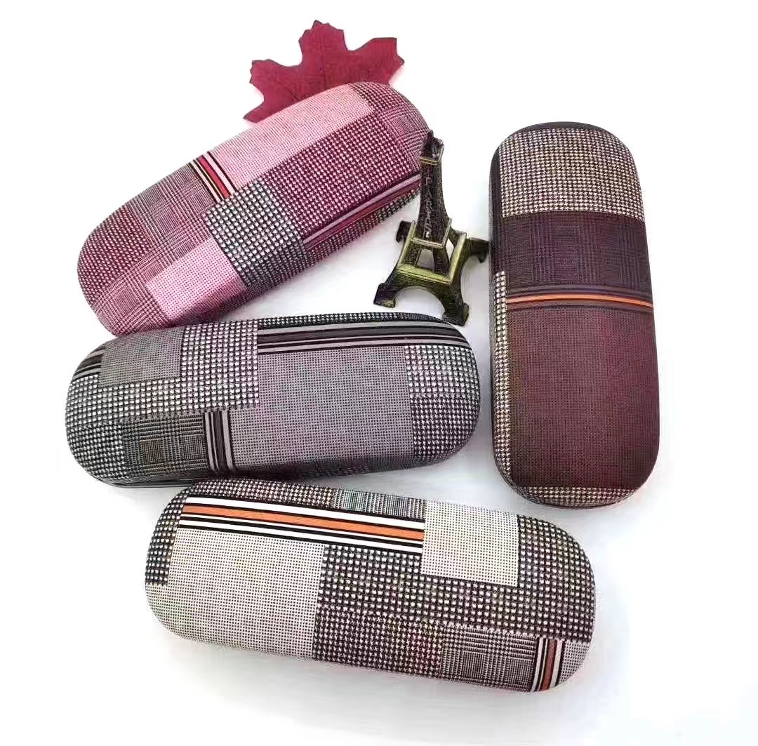 Leather checkered fabric pattern eyeglass case, reading glasses, optical glasses case thumbnail