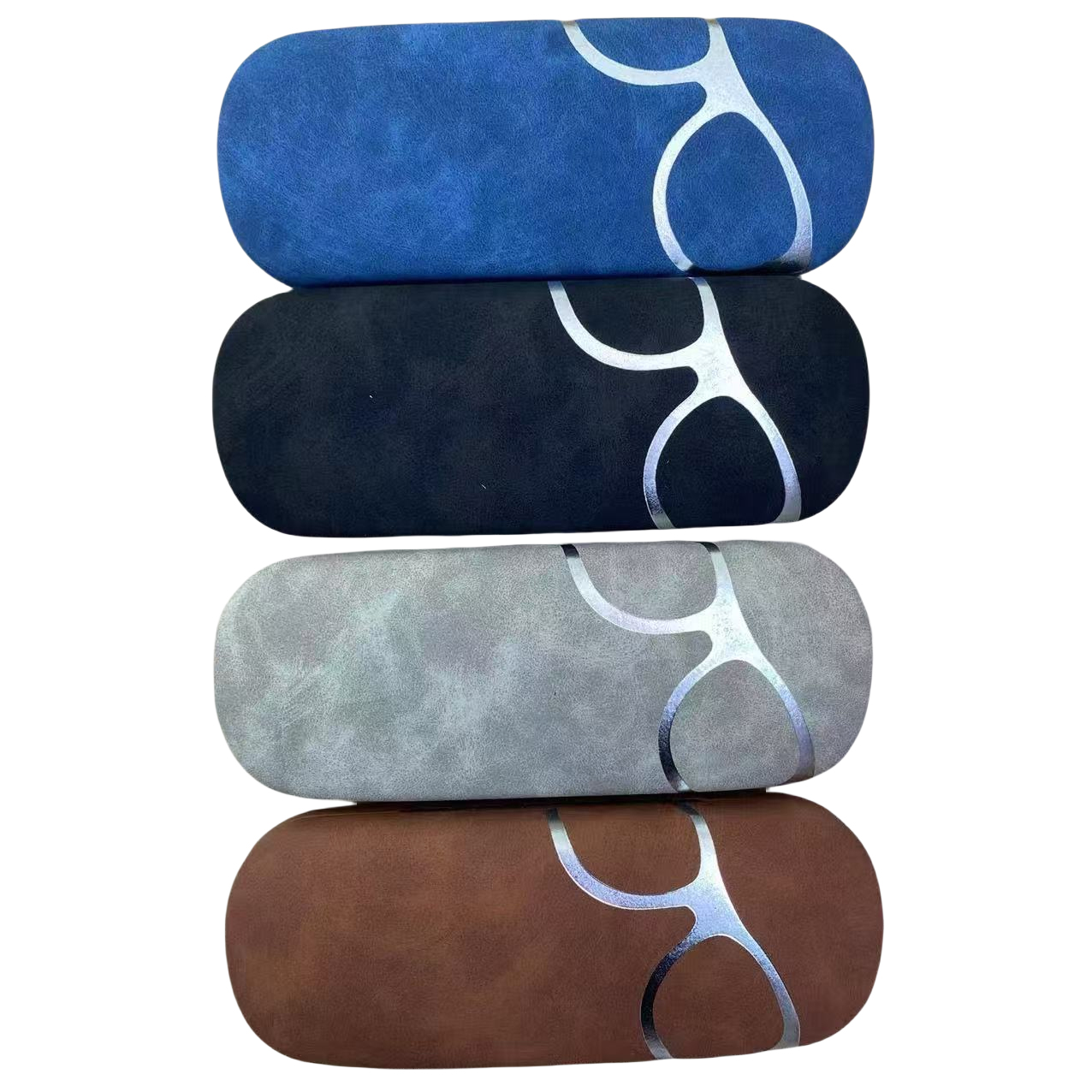 Silver-embossed matte leather optical glasses, myopia glasses, reading glasses case full figure