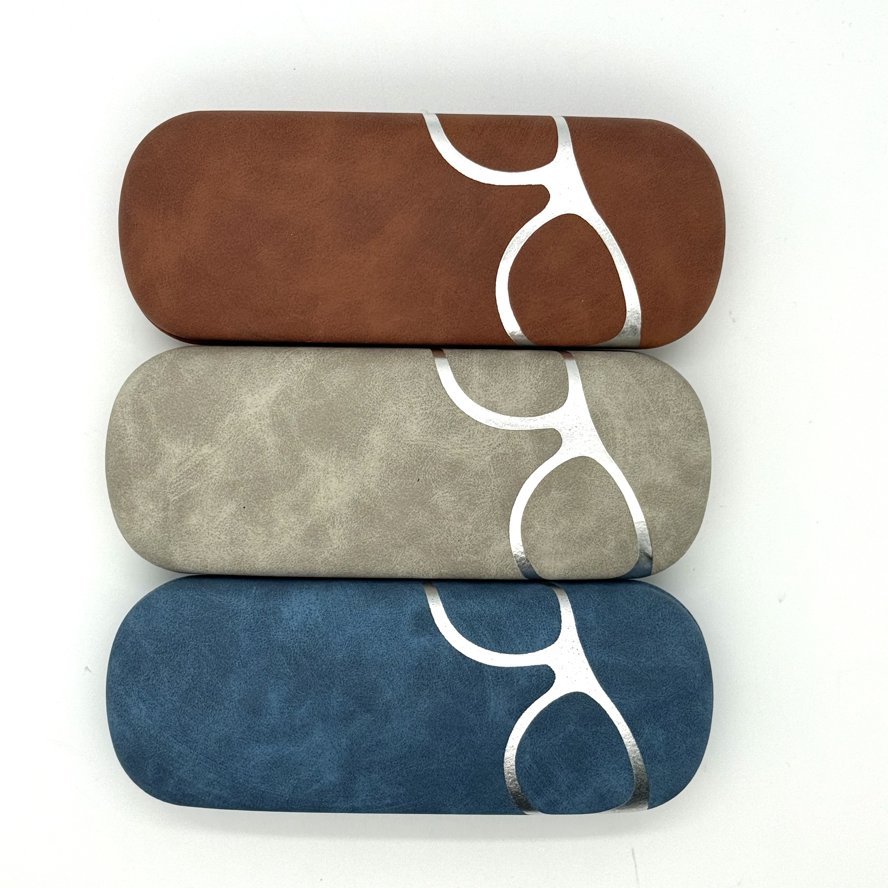 Silver-embossed matte leather optical glasses, myopia glasses, reading glasses case details Picture