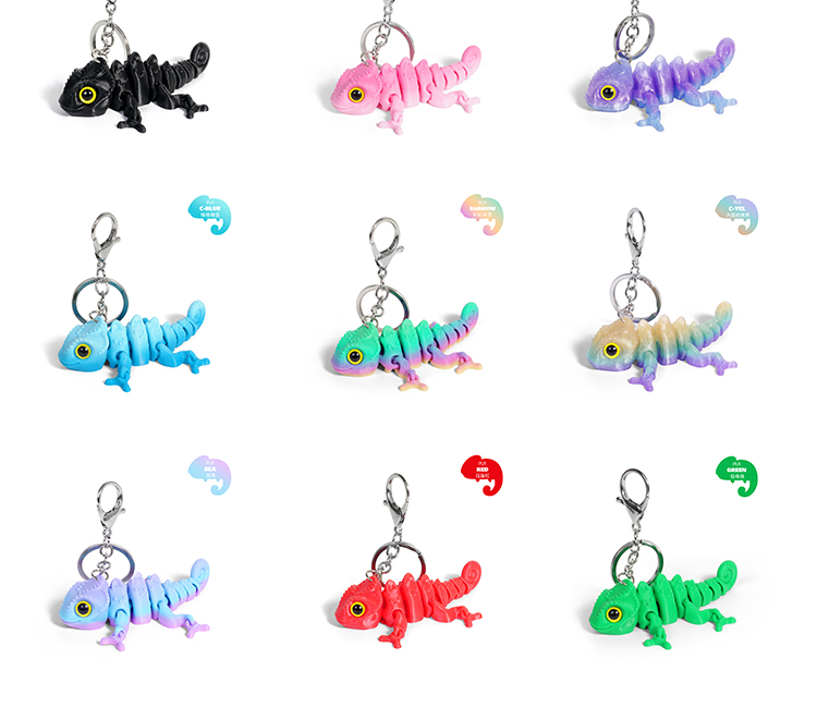 3d打印萌眼变色龙立体钥匙扣书包小挂件礼品小饰品配件厂家批货详情10