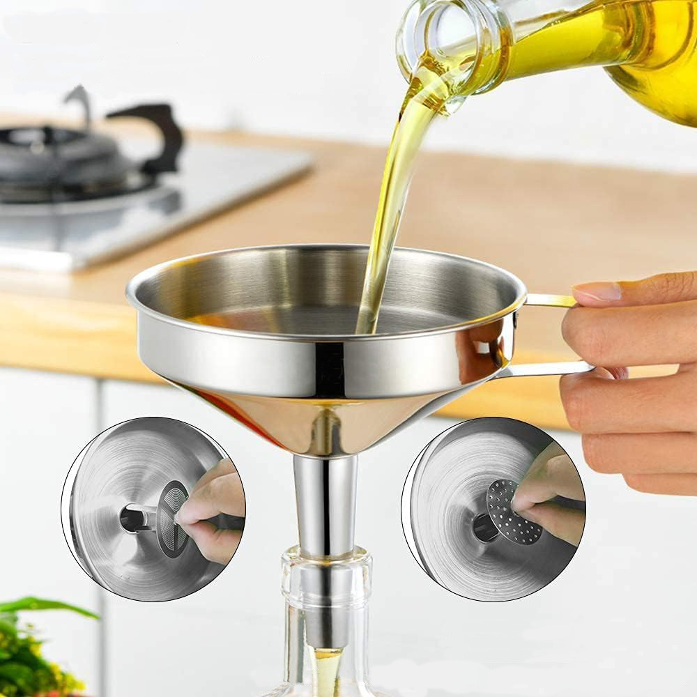 跨境304不锈钢漏斗加厚家用大小口径过滤网油漏酒漏厨房套装漏斗 