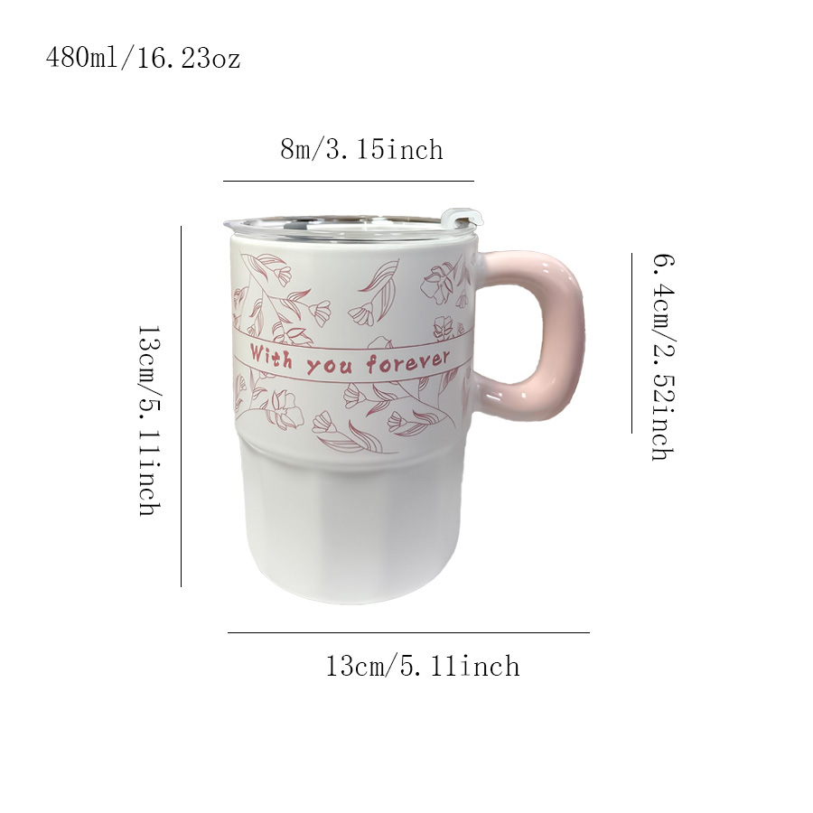 陶瓷杯茶杯马克杯水杯牛奶杯试饮过滤小众素烧创意带盖釉上彩高温喝水花卉可定制家用怀旧复古泡茶情侣茶水家居羊脂玉高颜值伴手礼