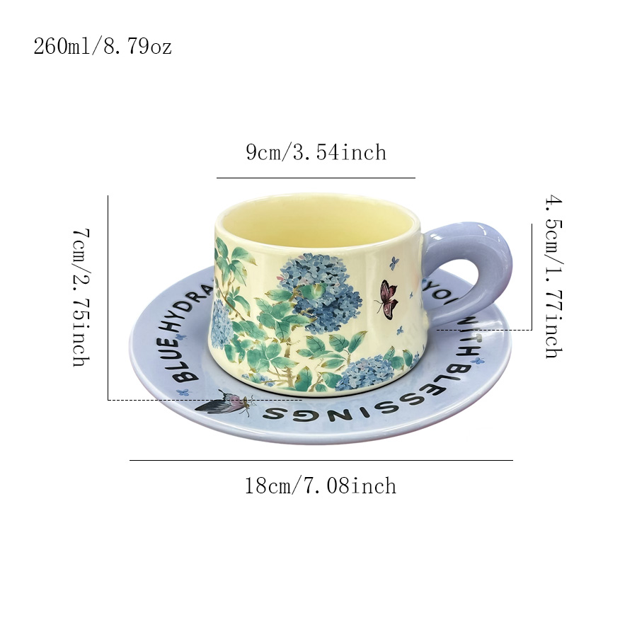陶瓷杯蝶茶杯水杯咖啡杯高颜值素烧个人可爱礼品公司带盖景德镇四口ins风燕麦宾馆马卡龙繁花喝茶轻奢儿童无盖花卉三口北欧风