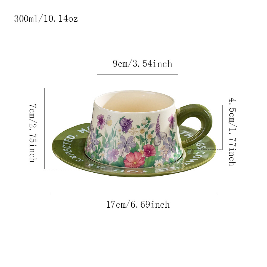陶瓷杯蝶水杯牛奶杯马克杯茶杯热饮花卉北欧风纪念日式办公室色釉ins风燕麦小众景德镇专用酒店带手柄骨瓷民宿马卡龙个人会议室