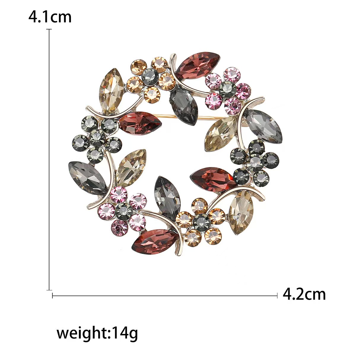 Cross-border olive branch wreath crystal brooch, European and Korean version wholesale crystal diamond-encrusted olive branch brooch ring clothing accessories pic 1