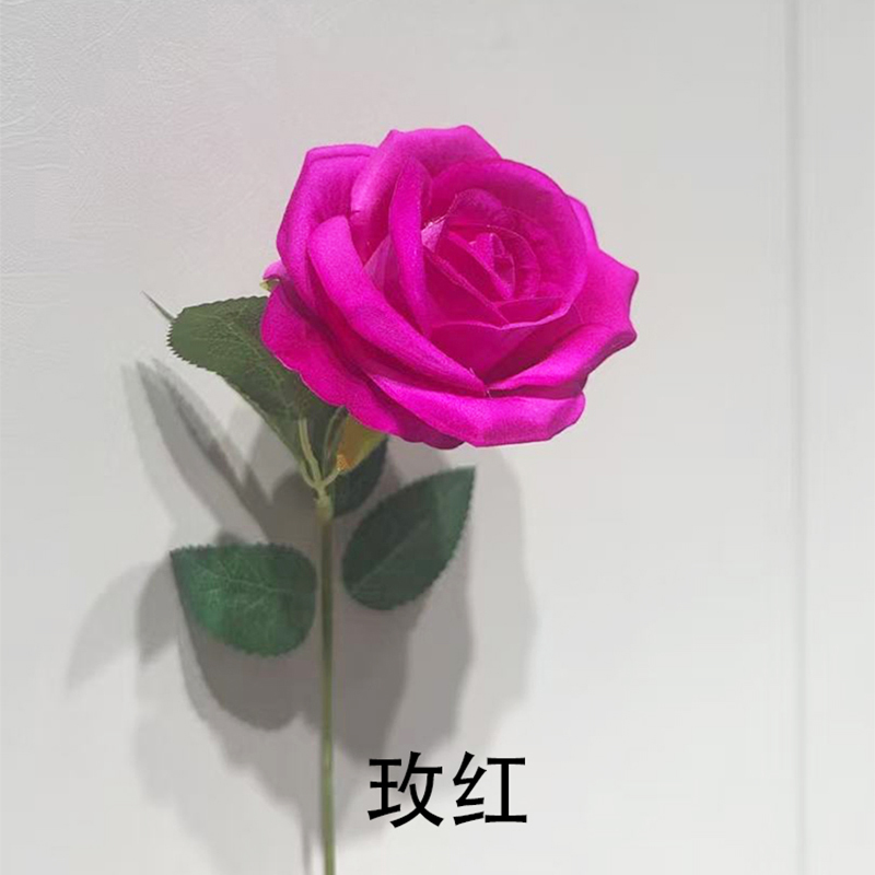单支绒布玫瑰仿真花婚庆情人节花束插花玫瑰瀑布布置家居装饰假花