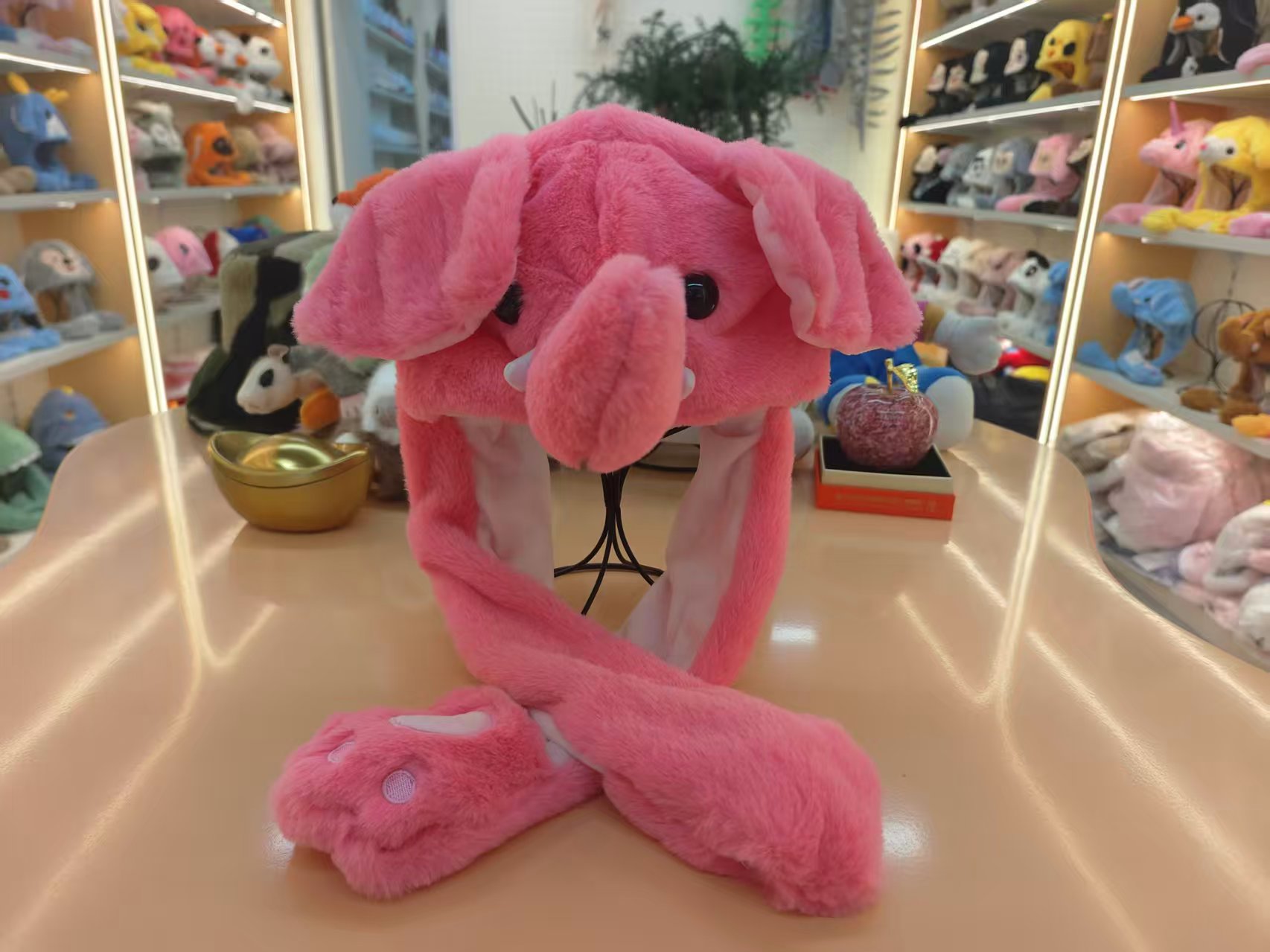 粉色毛绒大象造型帽子儿童春秋款宝宝冬季小熊帽保暖可爱春夏空顶帽子