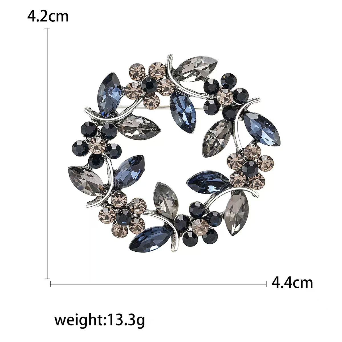 Cross-border olive branch wreath crystal brooch, European and Korean version wholesale crystal diamond-encrusted olive branch brooch ring clothing accessories details Picture