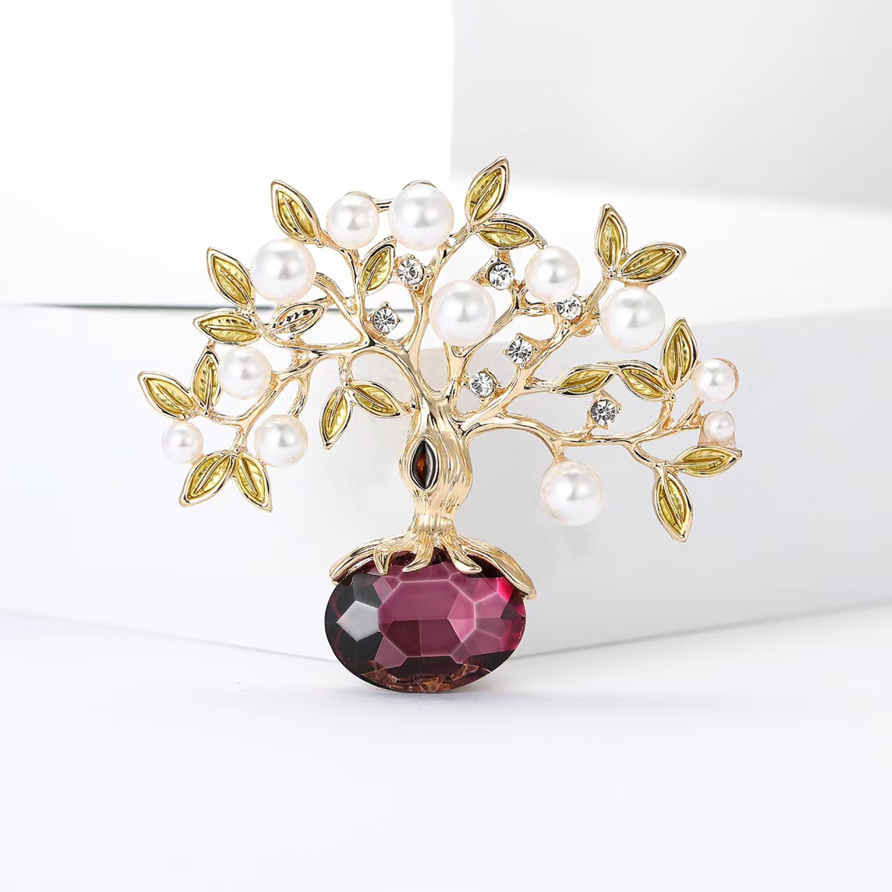 European and American fashion and creative pearl water diamond New Year fortune tree brooch, exquisite and versatile men's and women's clothing brooch accessory pin pic 3