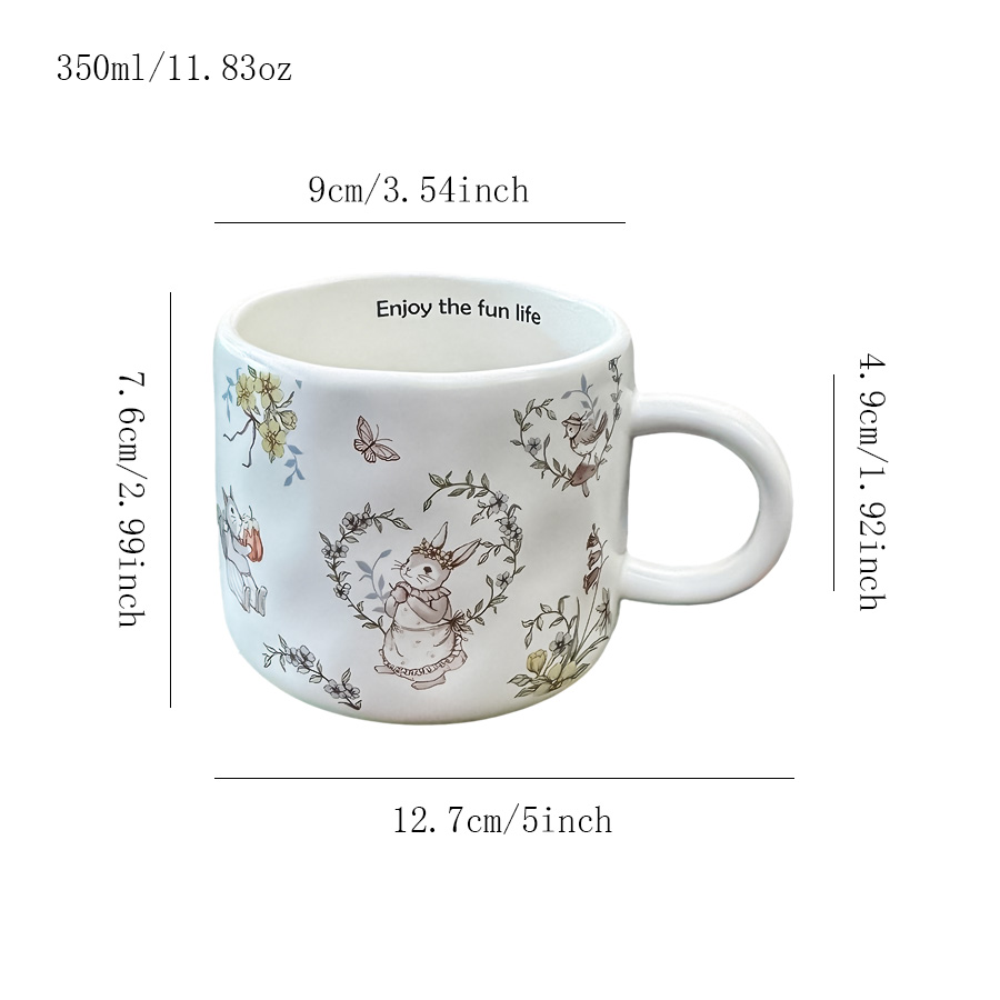 陶瓷杯茶杯杯子水杯牛奶杯色釉牛奶印花宾馆ins风喝茶陶瓷四口LOGO创意三口羊脂玉茶水繁花设计感过滤纯白色无盖轻奢高温