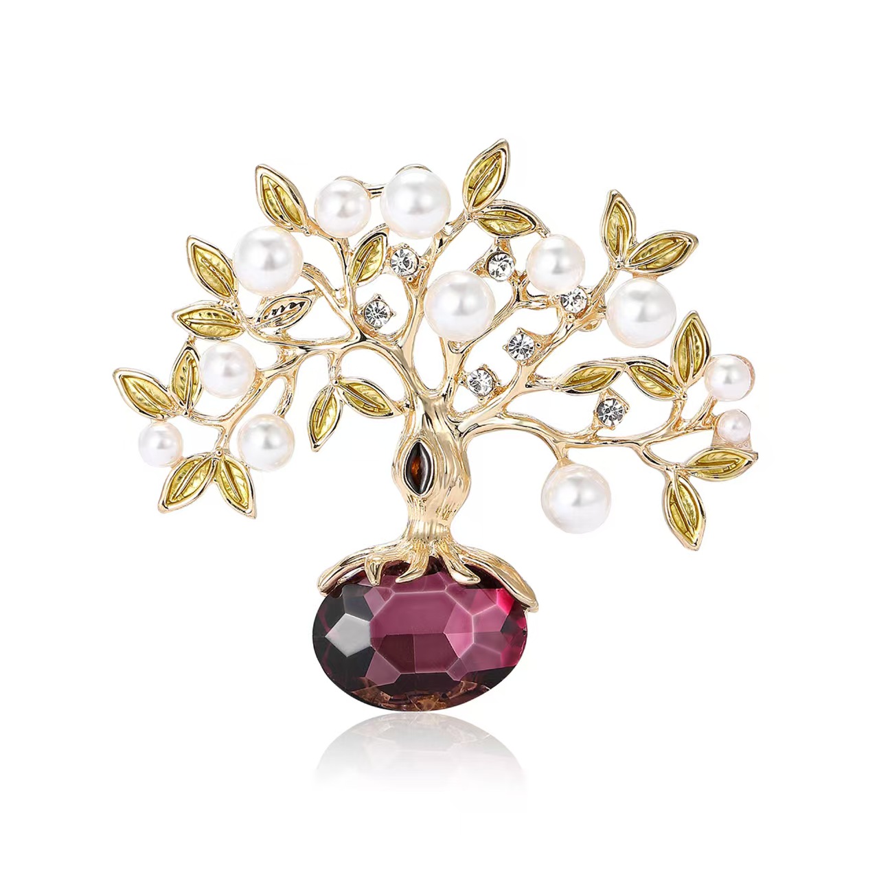 European and American fashion and creative pearl water diamond New Year fortune tree brooch, exquisite and versatile men's and women's clothing brooch accessory pin Specification image