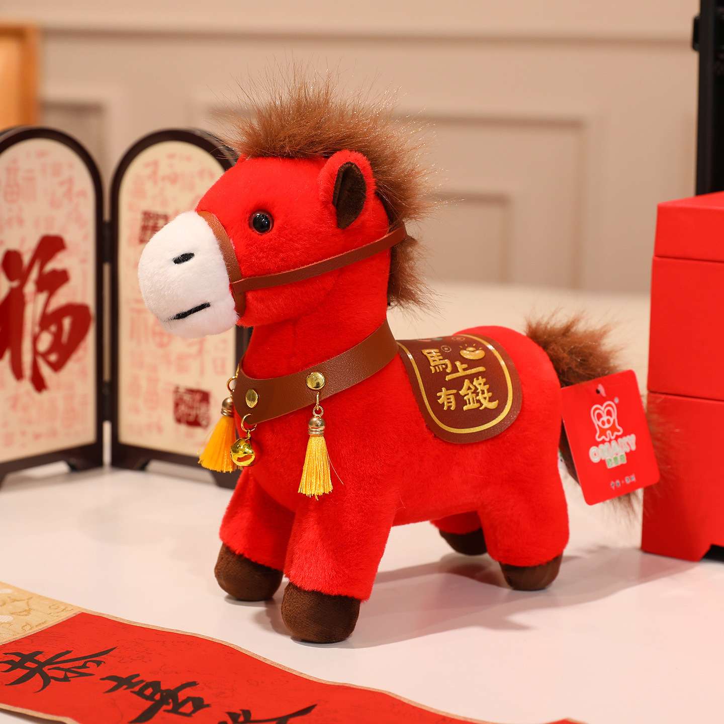 The mascot of the Year of the Horse, the cute little red horse, the zodiac horse doll, the gifts for the annual meeting event, the throw pillow, the plush toy detail image 6