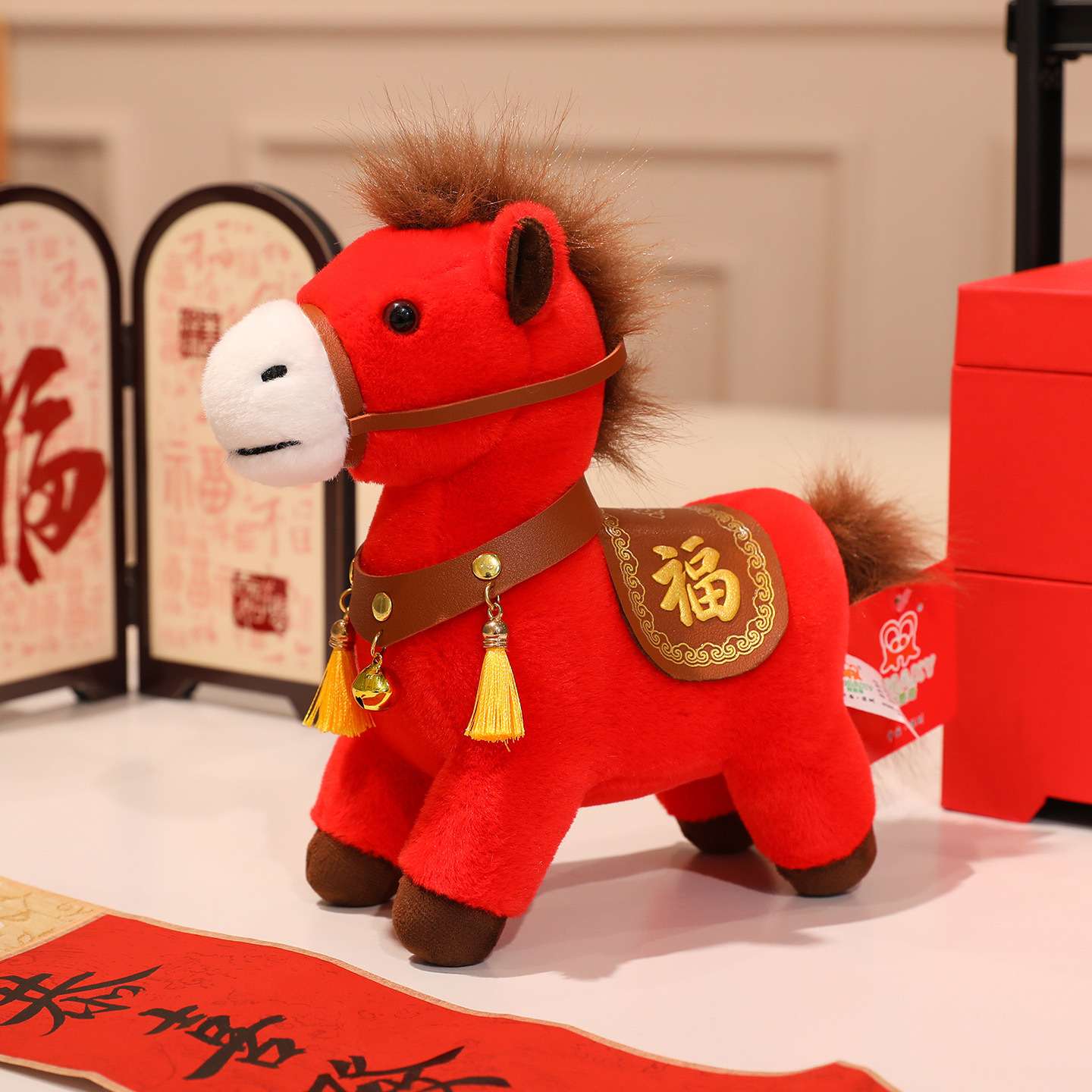 The mascot of the Year of the Horse, the cute little red horse, the zodiac horse doll, the gifts for the annual meeting event, the throw pillow, the plush toy detail image 7