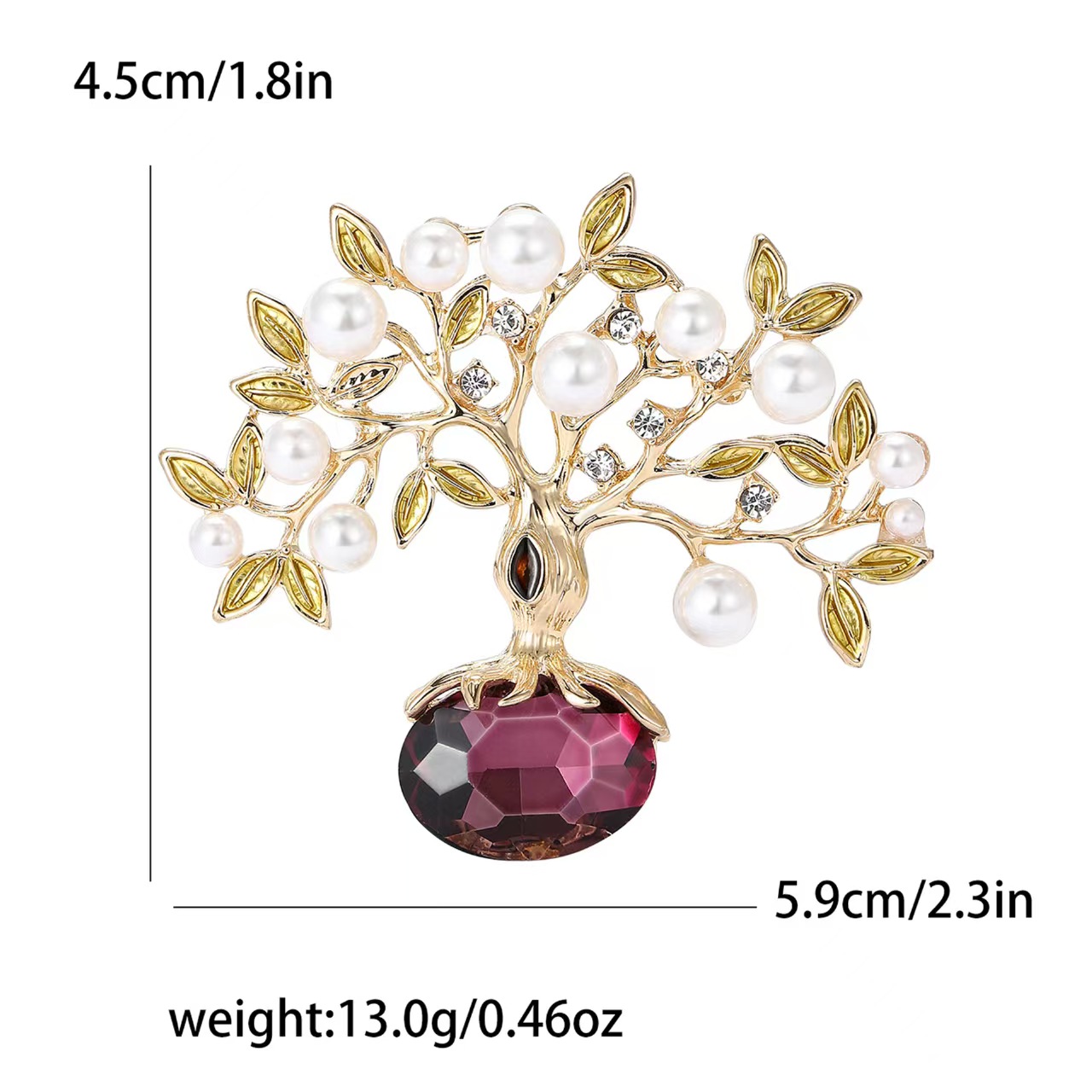 European and American fashion and creative pearl water diamond New Year fortune tree brooch, exquisite and versatile men's and women's clothing brooch accessory pin Item Picture