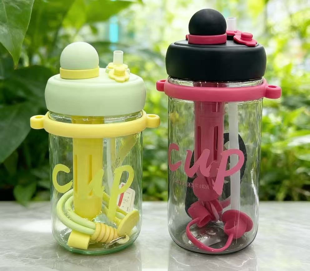 Simple double-drinking straw cup, cross-border Southeast Asia and South America supermarket plastic travel cup, outdoor water bottle, student gift water cup, pp cup, gift cup wholesale