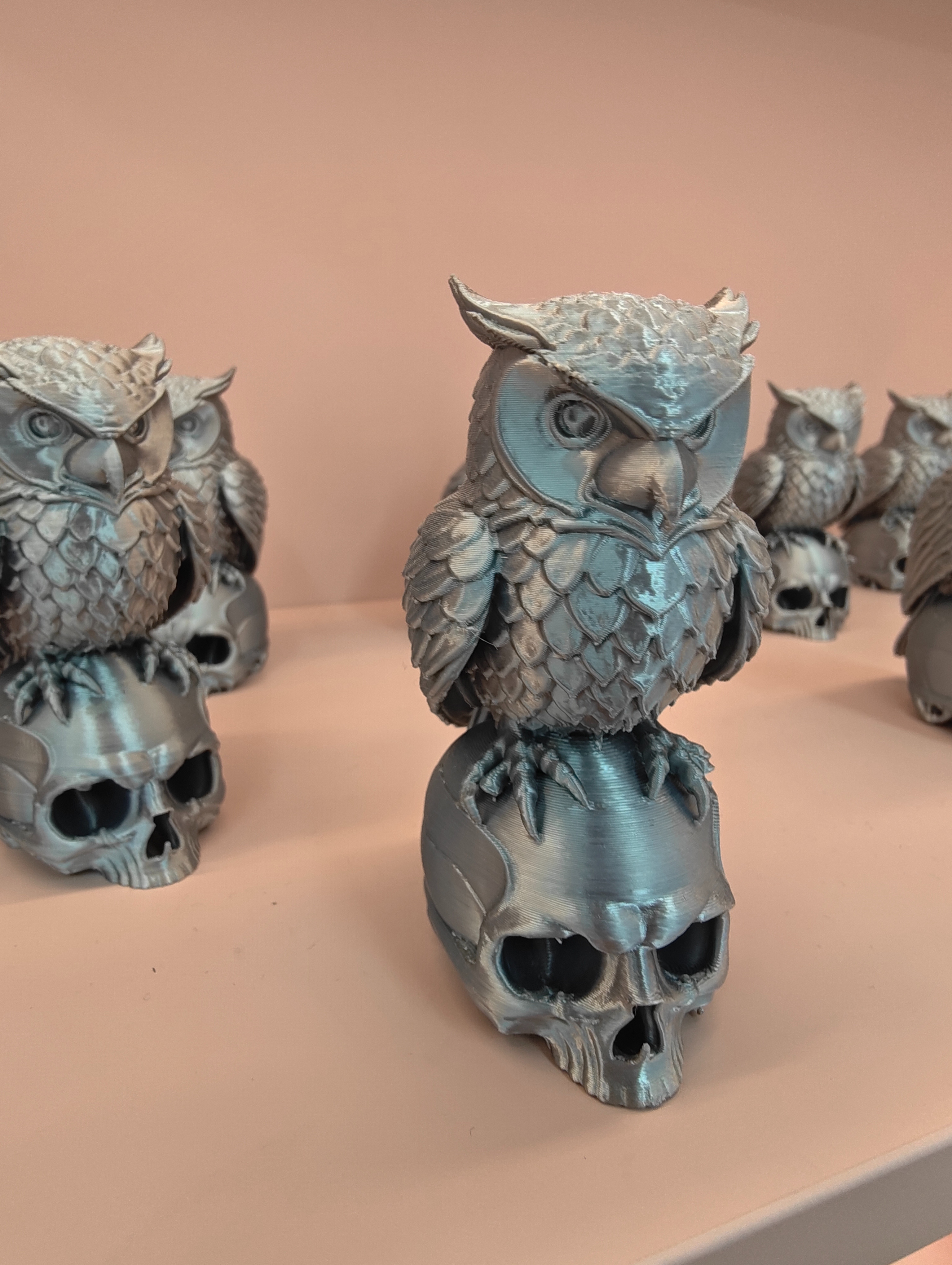 复古猫头鹰骷髅头雕塑黄铜元宝烛台财库符3D打印摆件工艺品