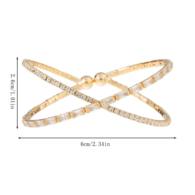 Aliexpress's best-selling cross-border style 2-row cross-shaped three-dimensional zircon bracelet, a versatile water diamond bracelet for women's banquets Specification drawing