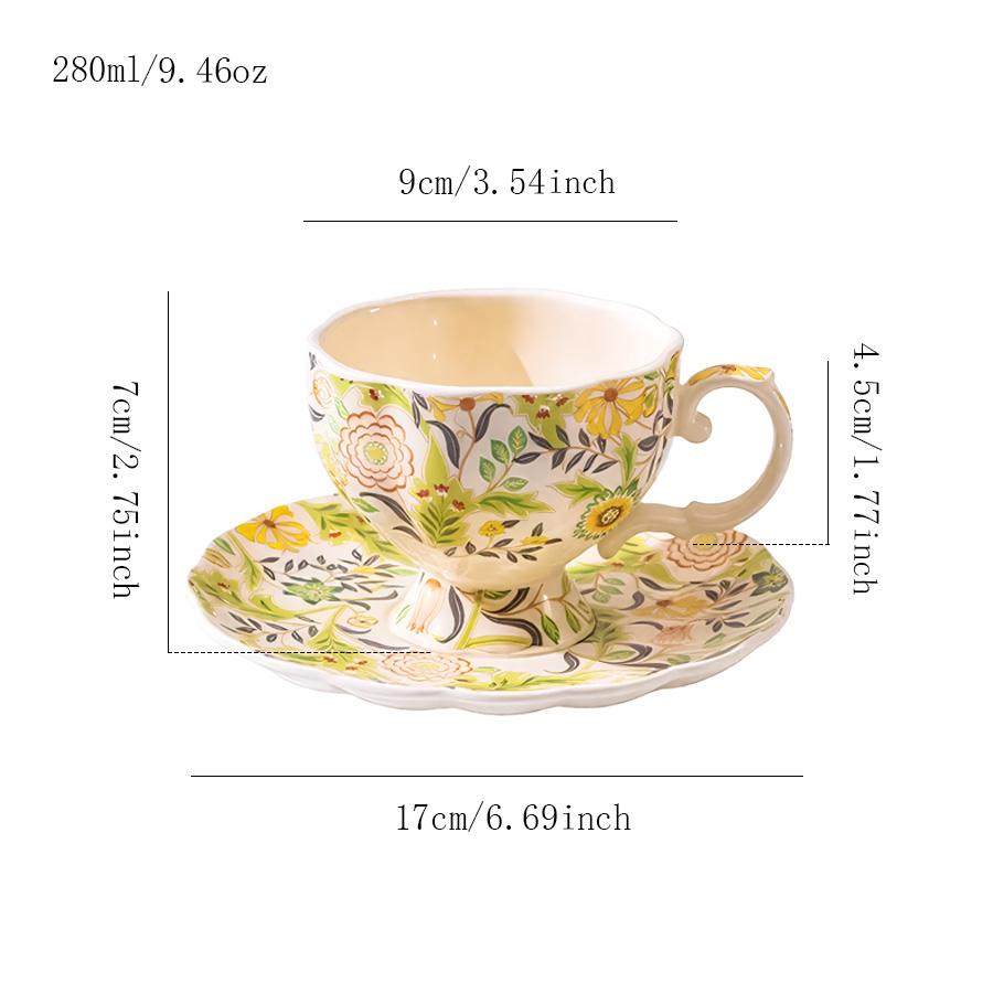 陶瓷杯蝶水杯咖啡杯茶杯马克杯套装带盖带手柄设计感可爱ins风花卉早餐羊脂玉家居景德镇高温手工北欧风酒店亲子繁花冷饮儿童女