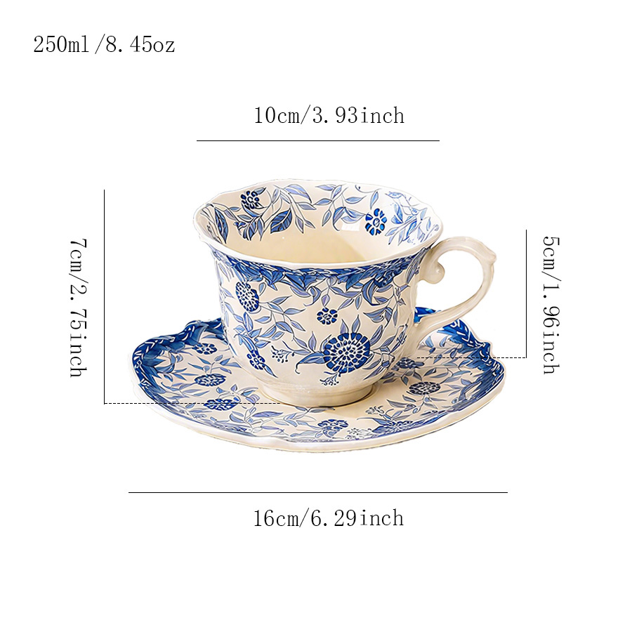 陶瓷杯蝶茶杯咖啡杯马克杯水杯牛奶杯无盖热饮花卉釉下彩带手柄大容量日式创意儿童防尘四口纯白色冷饮麦片情侣陶瓷卡通高颜值茶水