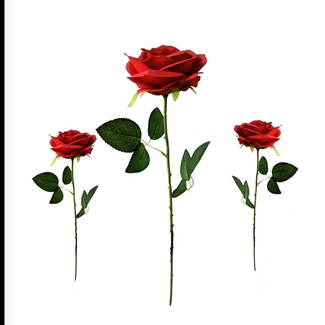 Red oil painting, large F rose, artificial flower, simulated flower leaves with stems, realistic flower arrangement, artificial plant, wedding decoration floral art Item Picture