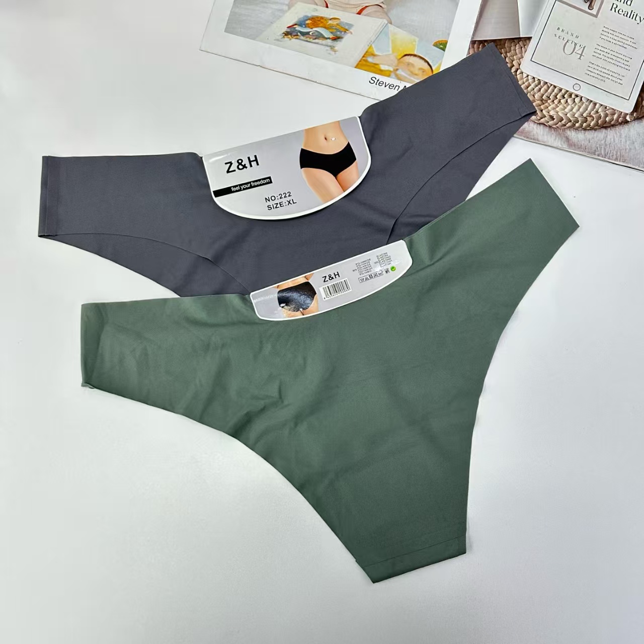 222# European and American women's seamless one-piece ice silk thin women's thong breathable and comfortable mid-low waist sexy and interesting triangle pants Ice silk underwear QNI Specification drawing