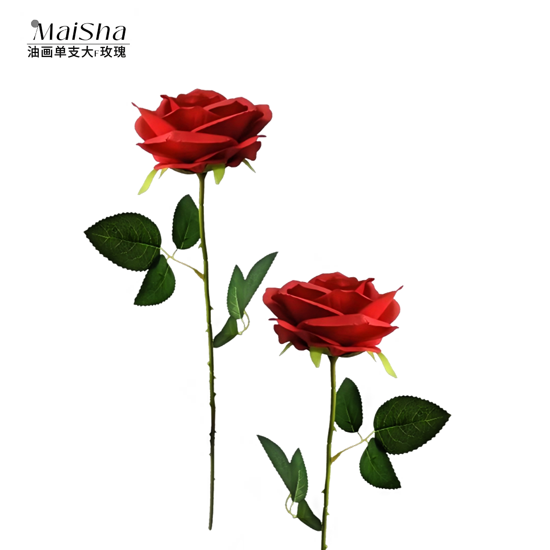 Red oil painting, large F rose, artificial flower, simulated flower leaves with stems, realistic flower arrangement, artificial plant, wedding decoration floral art