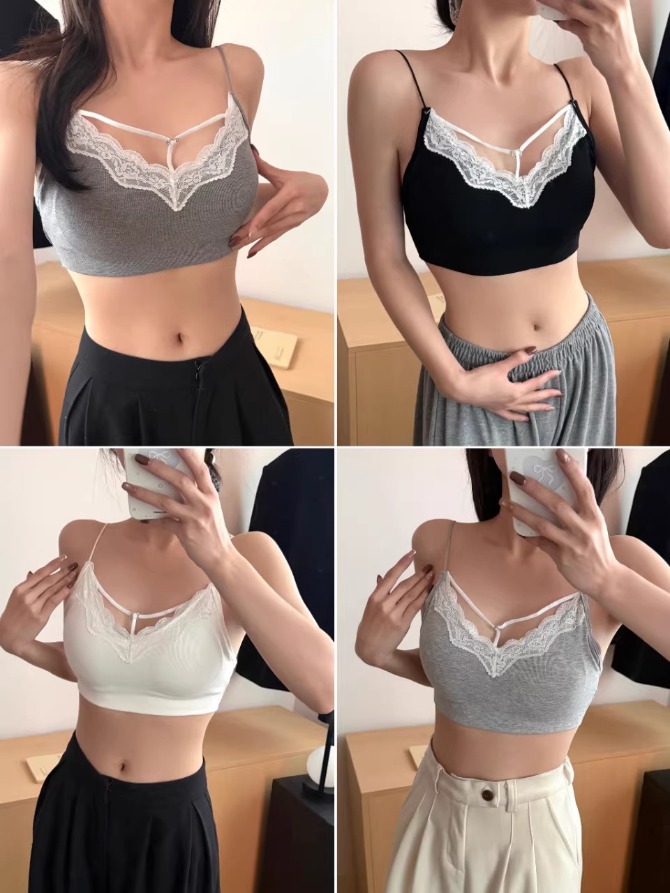 A new summer sexy lace-trimmed strappy top for women with a slimming back and a fixed chest cushion pic 1