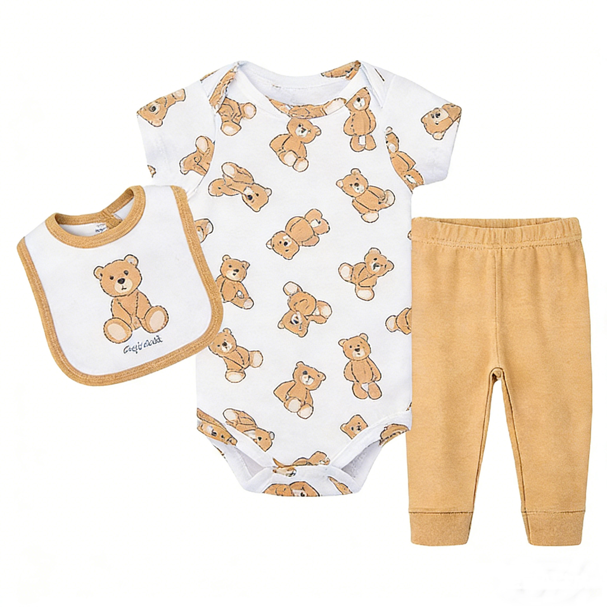 Hudson Baby 100% Cotton Baby Outfit Set, 3-Piece (Bodysuit +细节图