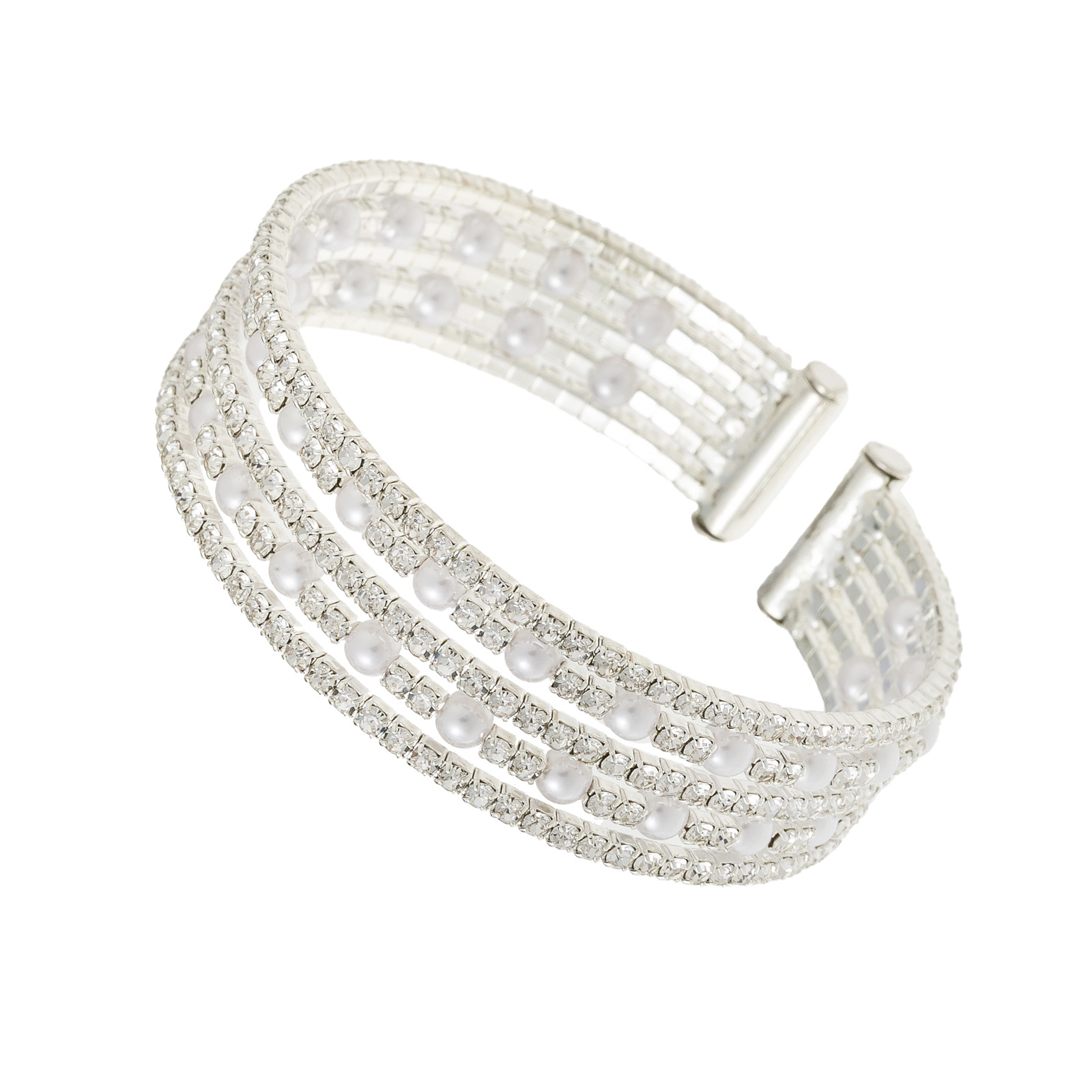 Three-row water diamond and pearl elastic bracelets from Japan and South Korea, fashionable evening dinner, wedding and party, diamond-encrusted jewelry, cross-border wholesale supply of accessories Specification drawing