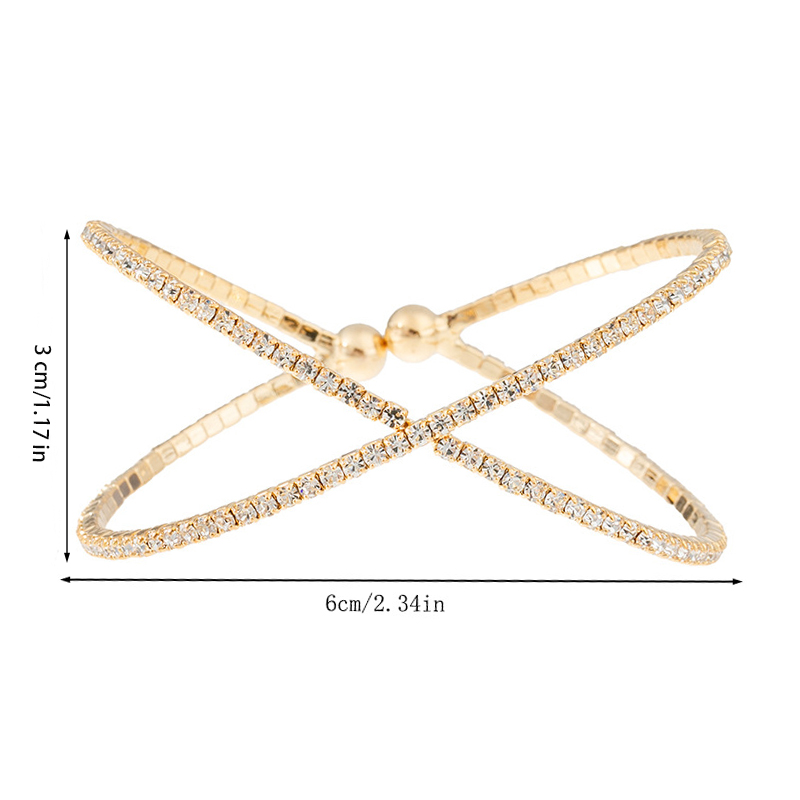 Two rows of diamond-encrusted cross bracelet claw chain water diamond bracelet, elastic opening adjustable, fashionable and versatile women's bracelet and jewelry Specification drawing
