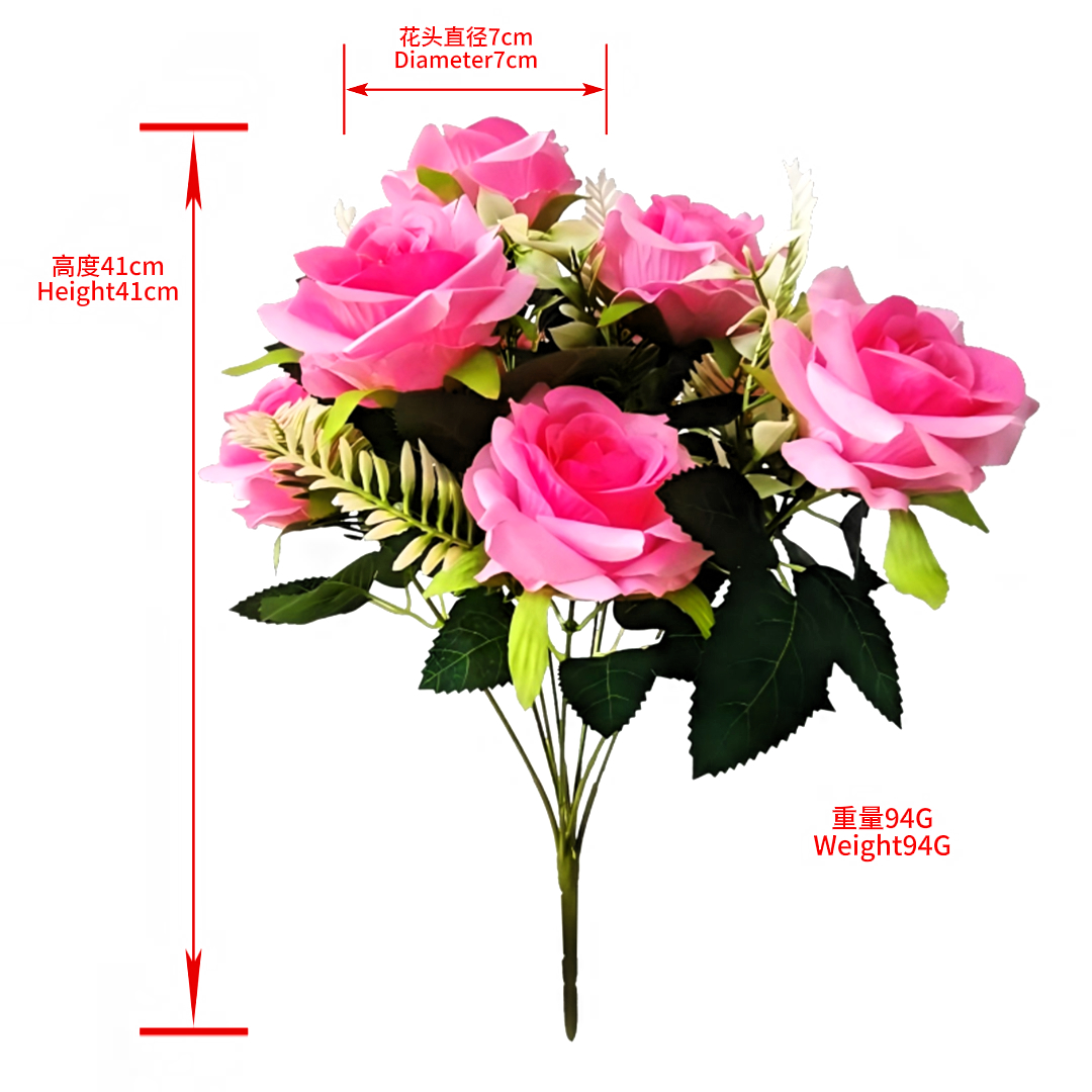 Pink oil painting, 9 small rolled-edge bouquets, rose bouquets, realistic flower arrangements, artificial plant walls, wedding decorative flower ornaments details Picture