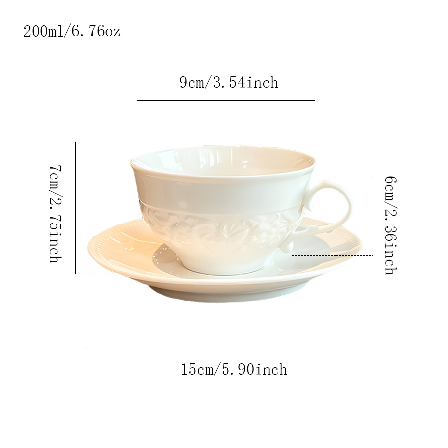 陶瓷杯蝶牛奶杯马克杯水杯茶杯三口带手柄办公室可爱高颜值复古热饮釉下彩景德镇刻花北欧风素烧轻奢民宿日式纯白色麦片繁花防尘女