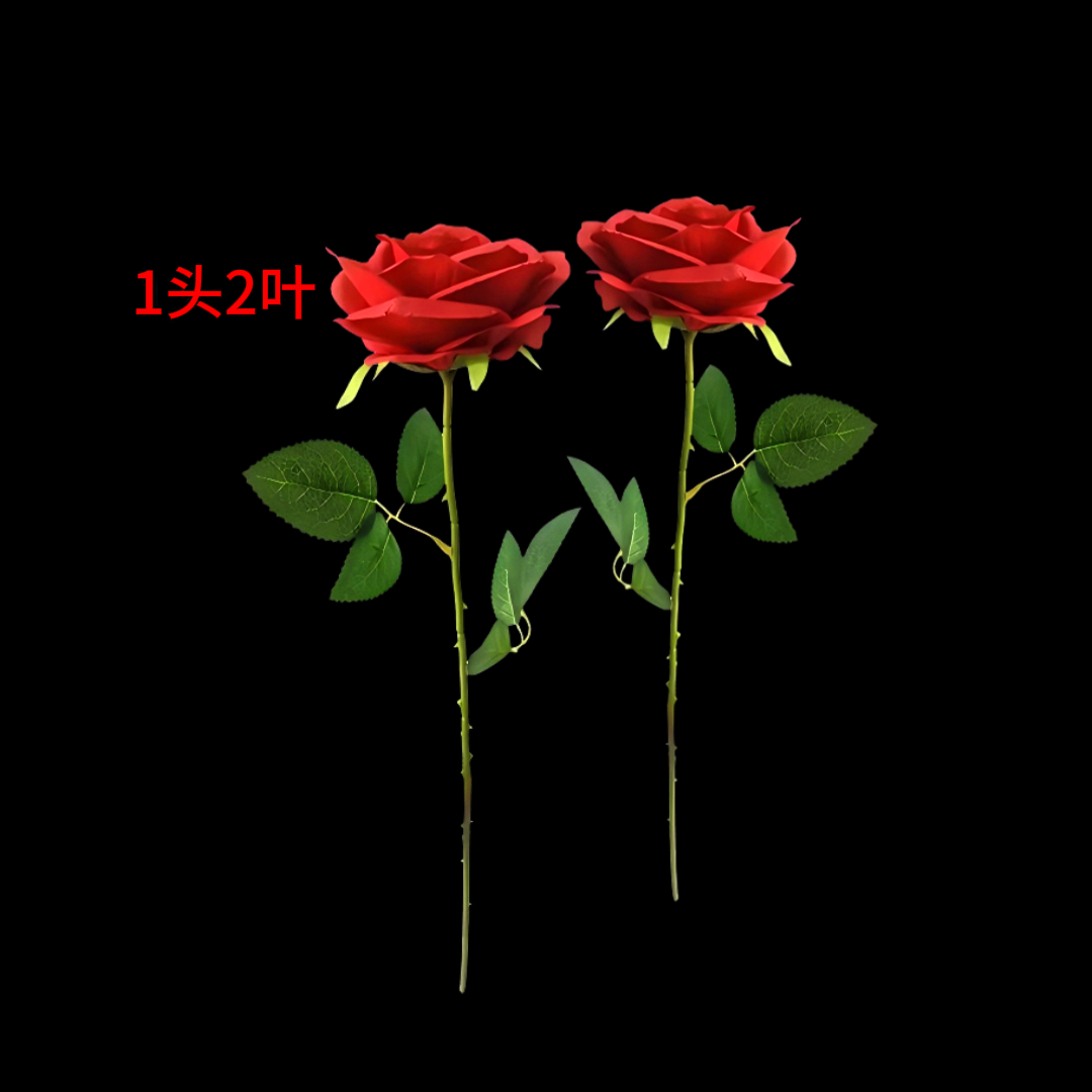 Red oil painting, large F rose, artificial flower, simulated flower leaves with stems, realistic flower arrangement, artificial plant, wedding decoration floral art Specification image