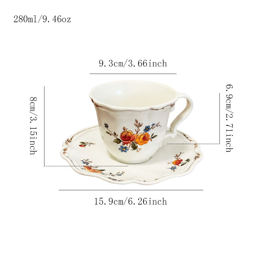 陶瓷杯蝶咖啡杯水杯茶杯牛奶杯马克杯色釉手工花卉早餐轻奢北欧风家居纪念泡茶麦片酒店ins风喝水四口情侣釉下彩燕麦高颜值怀旧