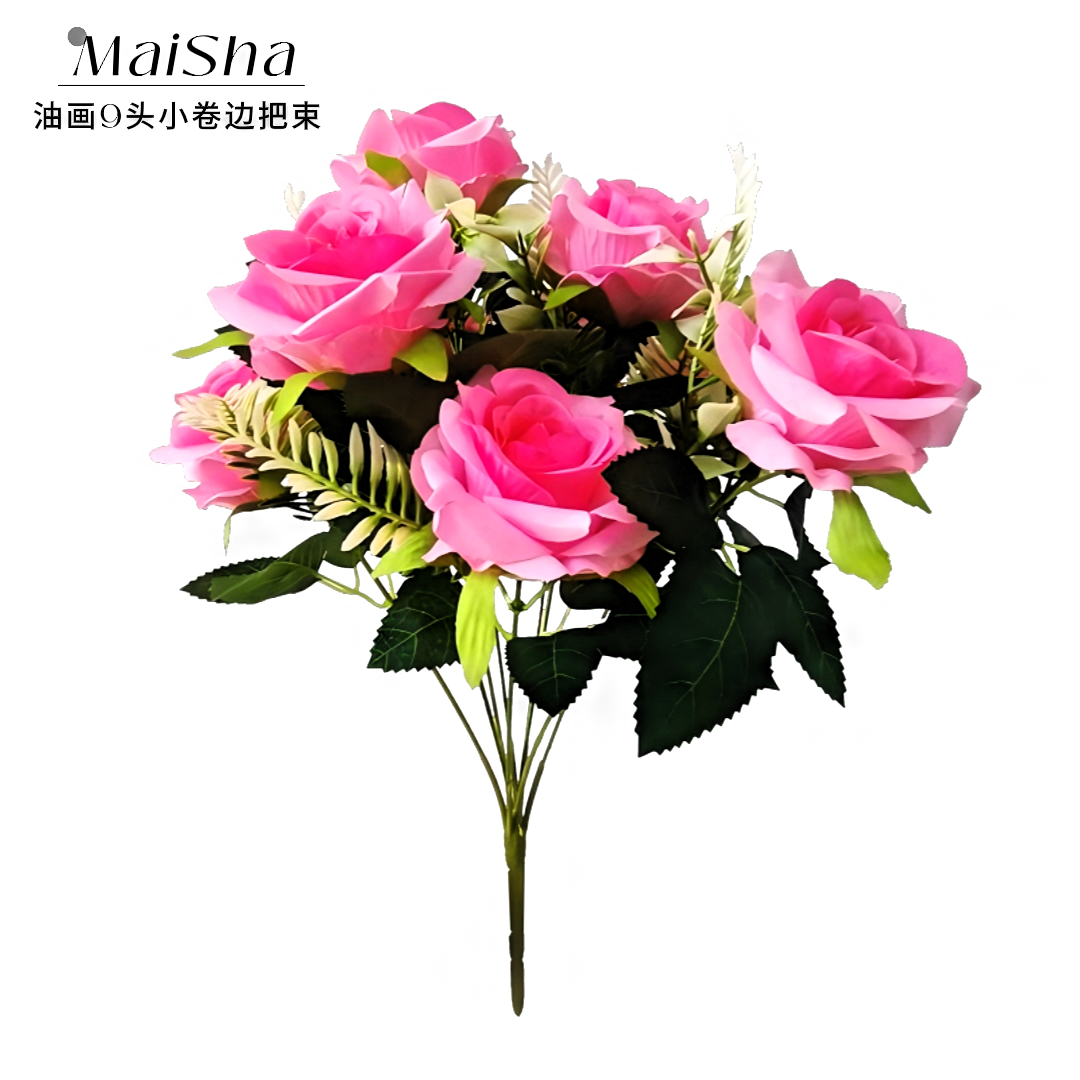 Pink oil painting, 9 small rolled-edge bouquets, rose bouquets, realistic flower arrangements, artificial plant walls, wedding decorative flower ornaments Pink oil painting, 9 small rolled-edge bouquets, rose bouquets, realistic flower arrangements, artificial plant walls, wedding decorative flower ornaments