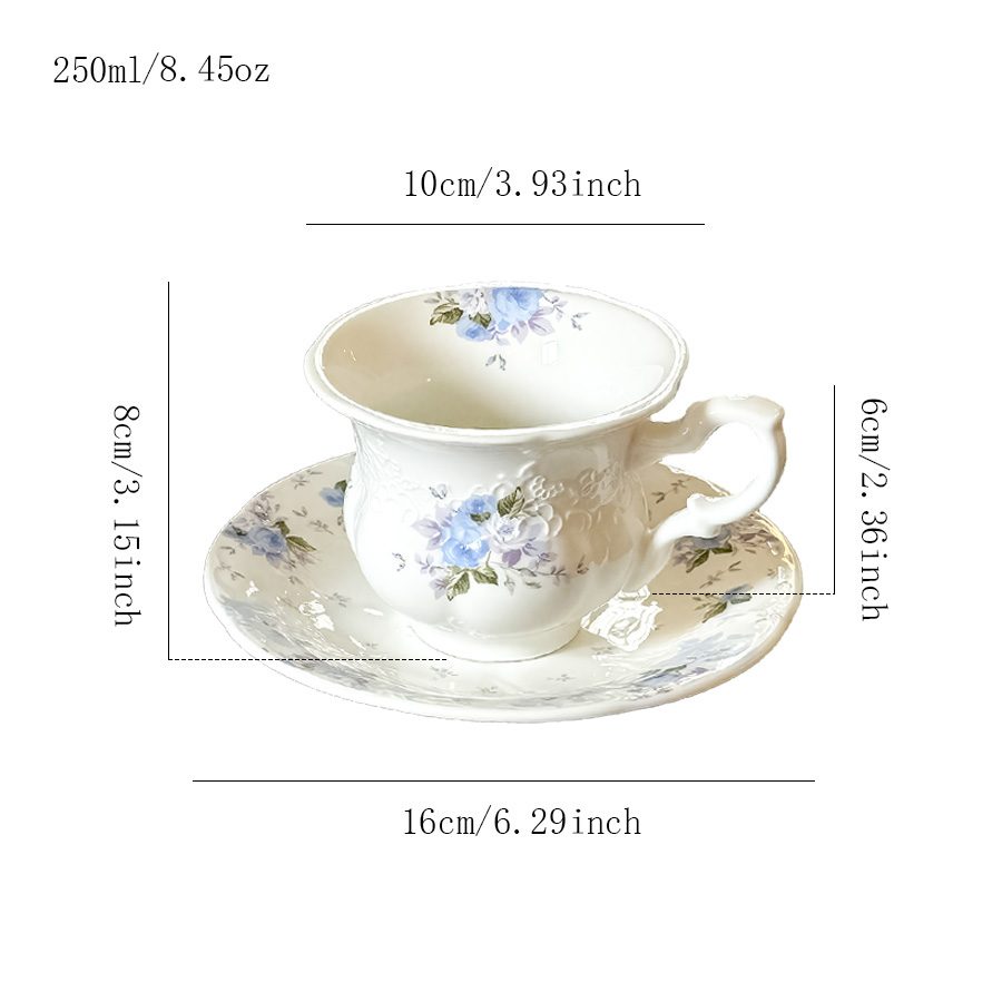 陶瓷杯蝶咖啡杯茶杯牛奶杯马克杯四口可爱轻奢防尘带盖民宿纪念个人马卡龙羊脂玉繁花宾馆大容量小众活动纯白色高颜值卡通伴手礼