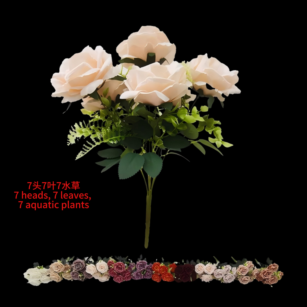 7-head sweet rose bouquet, realistic flower arrangement, plant wall, waterfall, wedding decoration, no need for maintenance Application Scenario