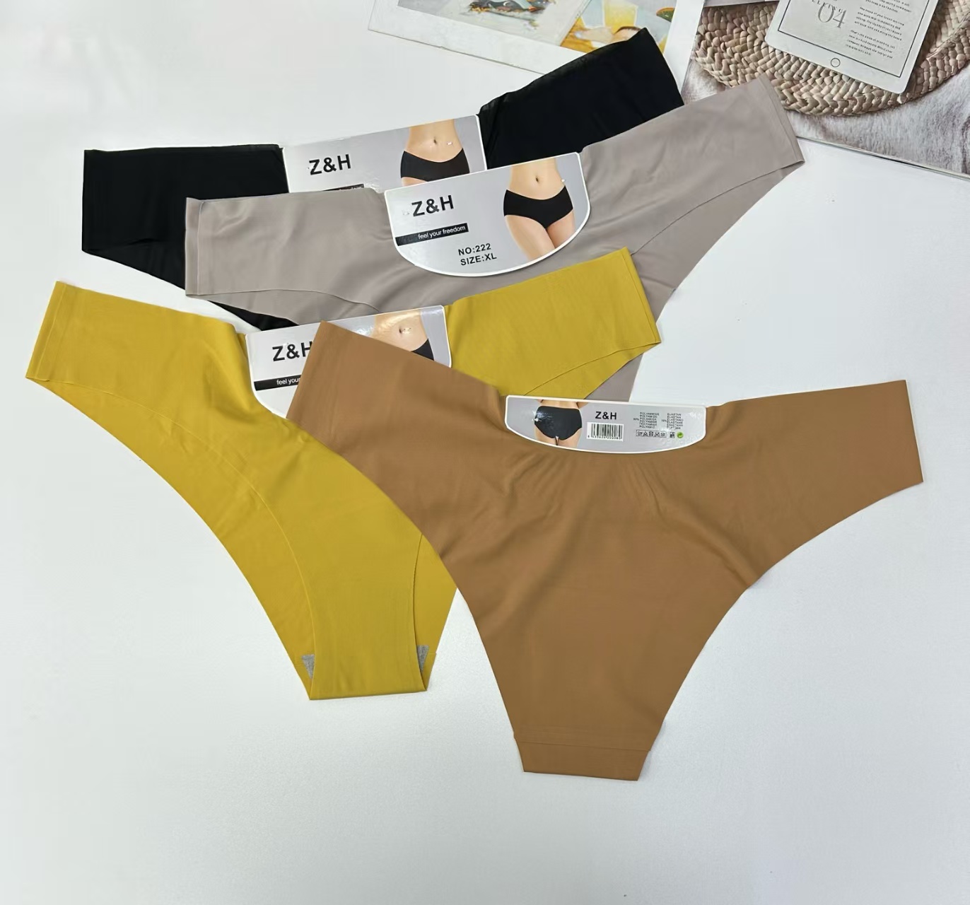 222# European and American women's seamless one-piece ice silk thin women's thong breathable and comfortable mid-low waist sexy and interesting triangle pants Ice silk underwear QNI details Picture